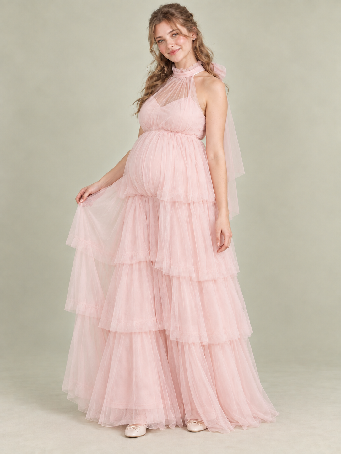 Isaline Pink maternity dress — skirt and hem detail