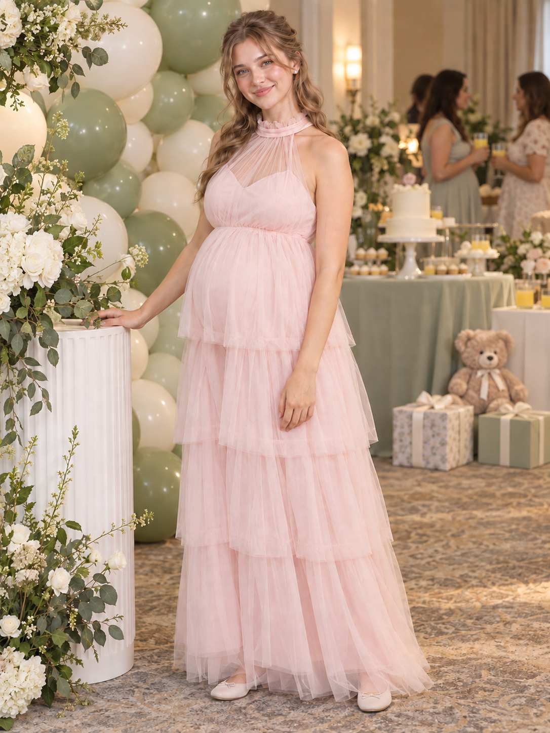 Isaline Pink maternity dress — maternity portrait