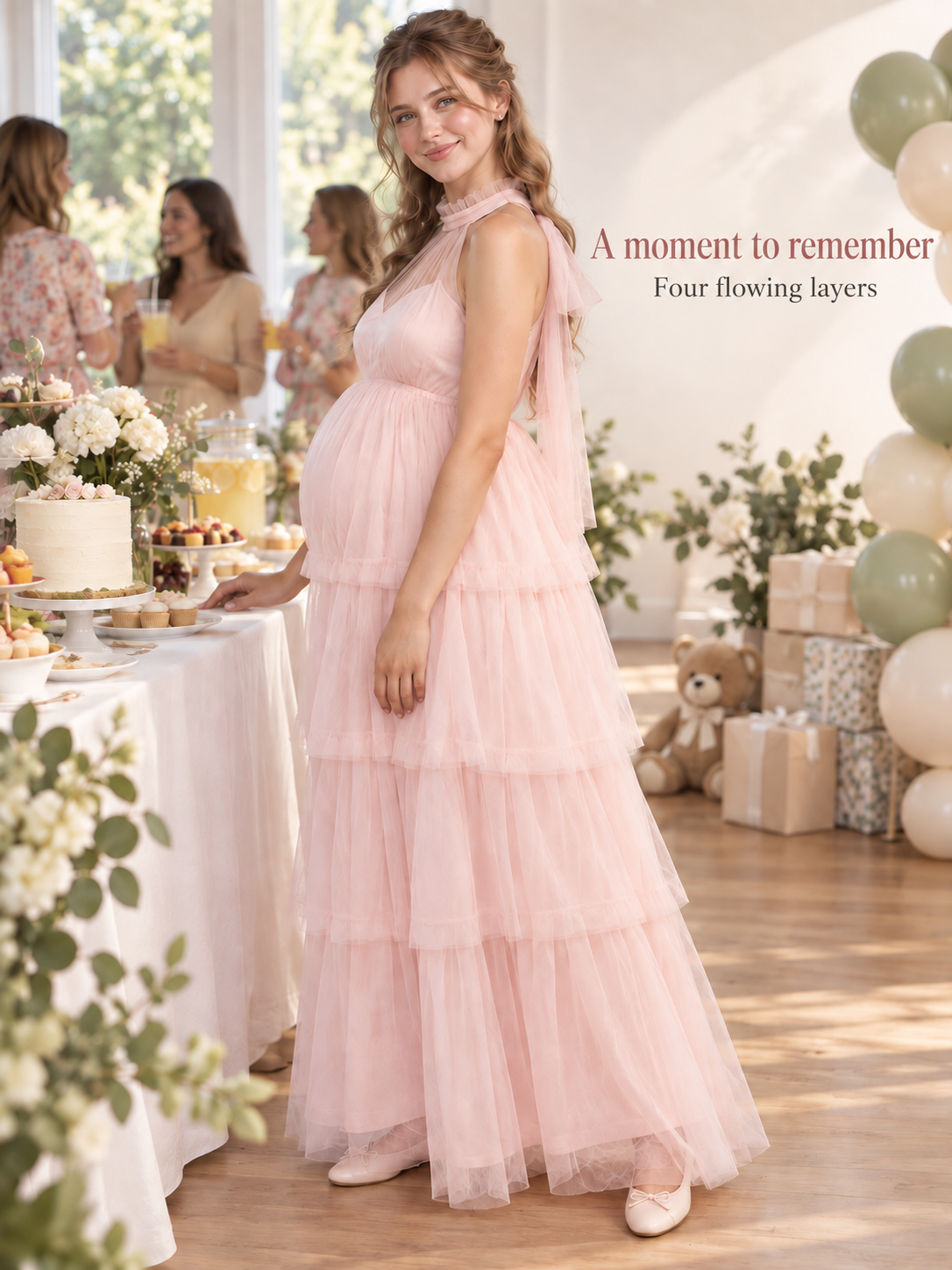 Isaline Pink maternity dress — full dress silhouette