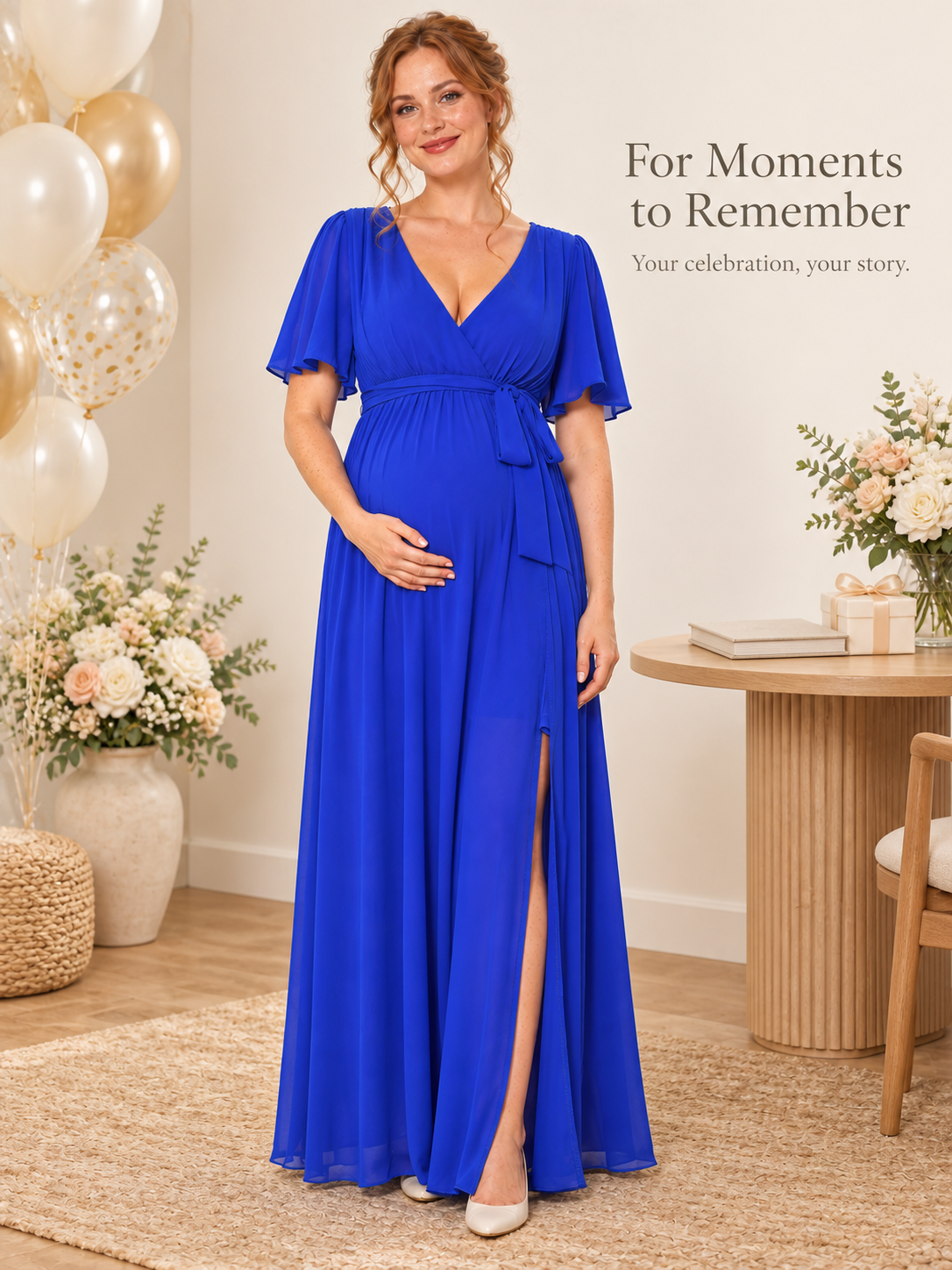 Marielle Blue maternity dress — occasion styling