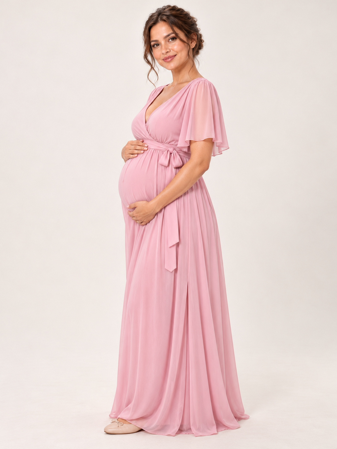 Marielle Pink maternity dress — side silhouette