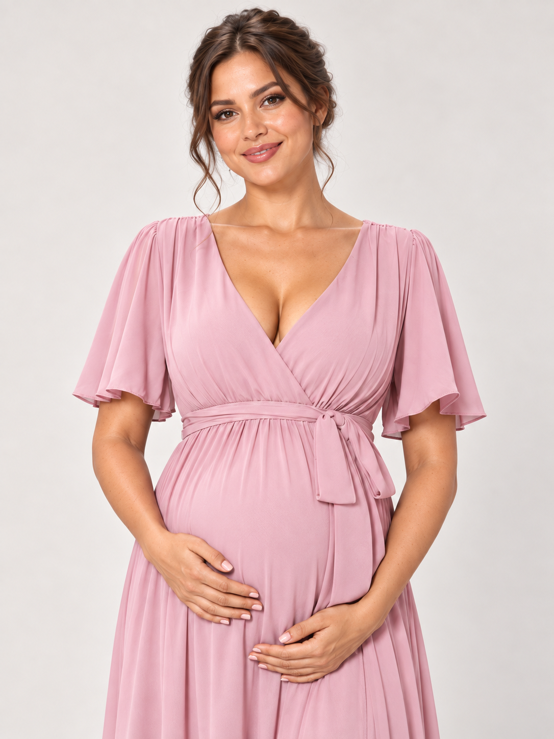 Marielle Pink maternity dress, neckline and bodice detail