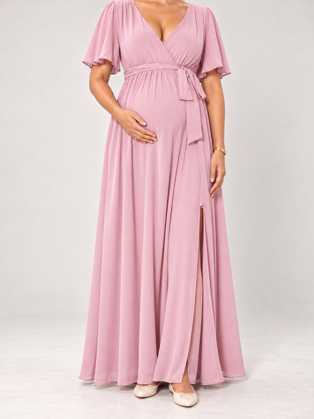 Marielle Pink maternity dress — skirt and hem detail