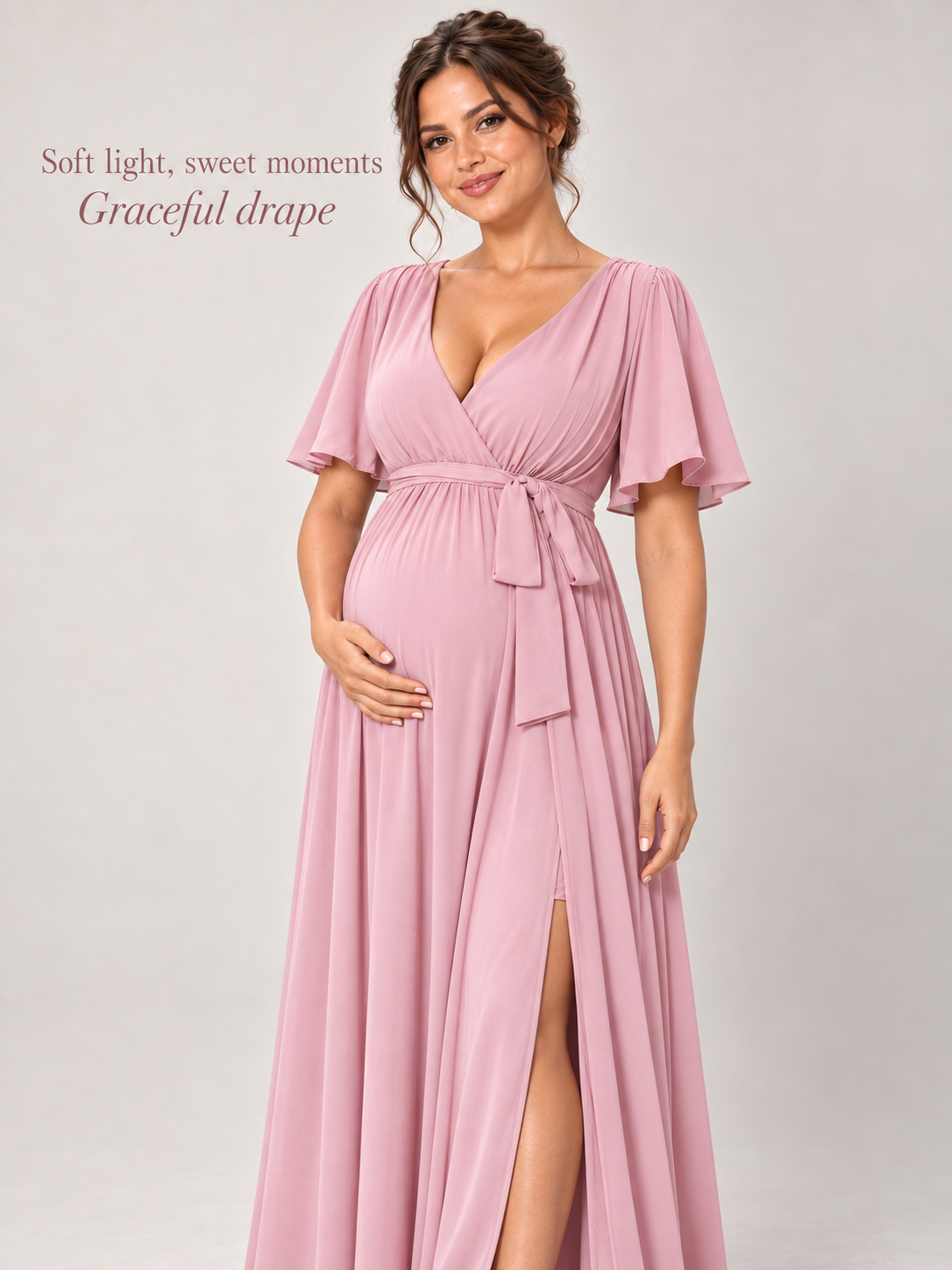 Marielle Pink maternity dress — fabric detail in soft light