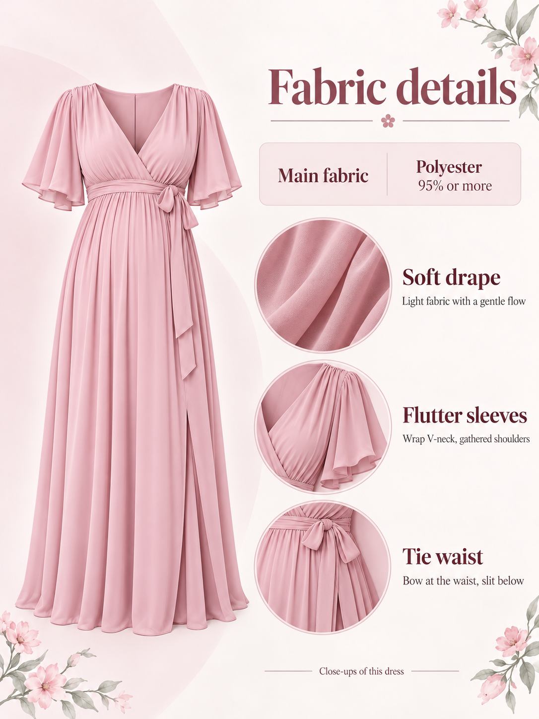Material guide for the Marielle Pink maternity dress