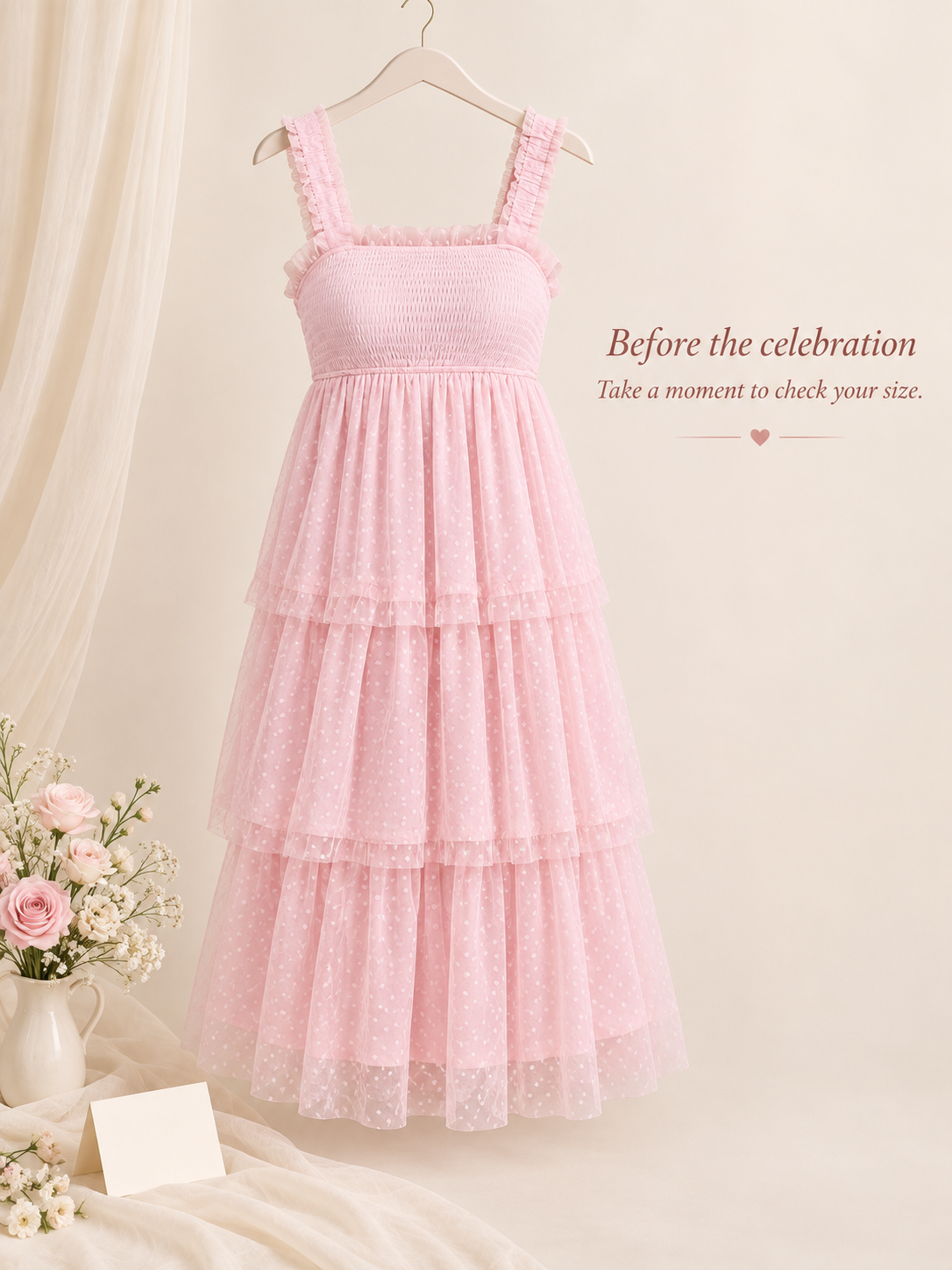 Clara Light Pink maternity dress — the dress on a hanger before the celebration