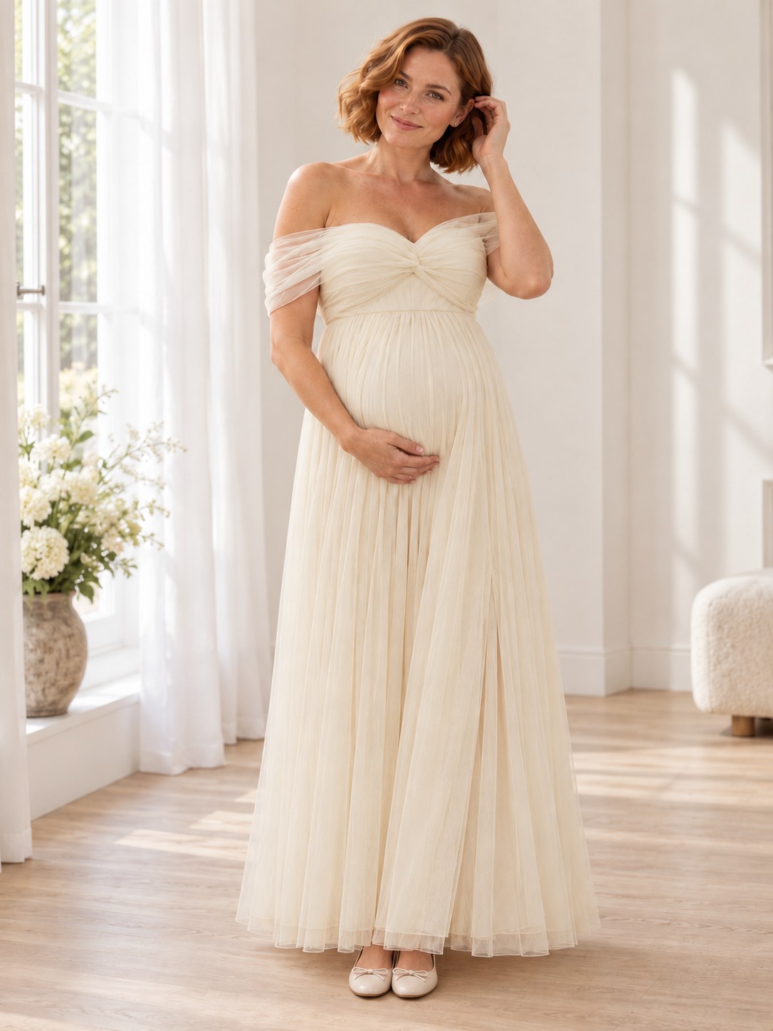 Amelie Apricot Glow Maternity Baby Shower Dress