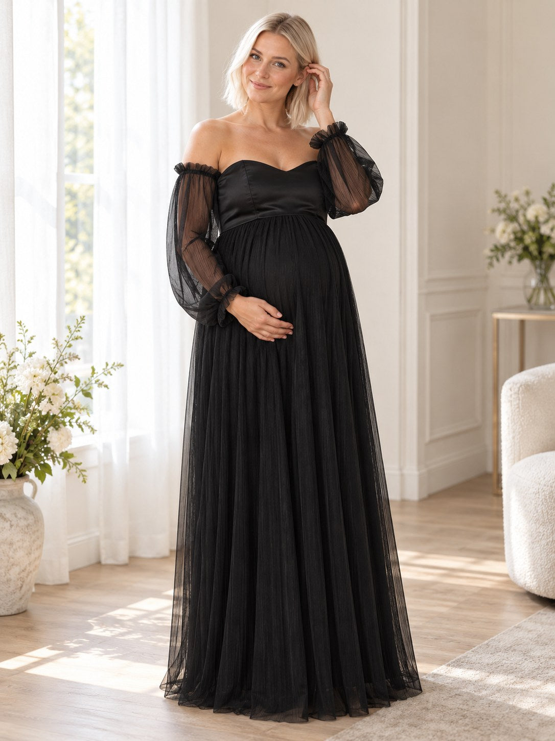 Aveline Midnight Poise Maternity Baby Shower Dress