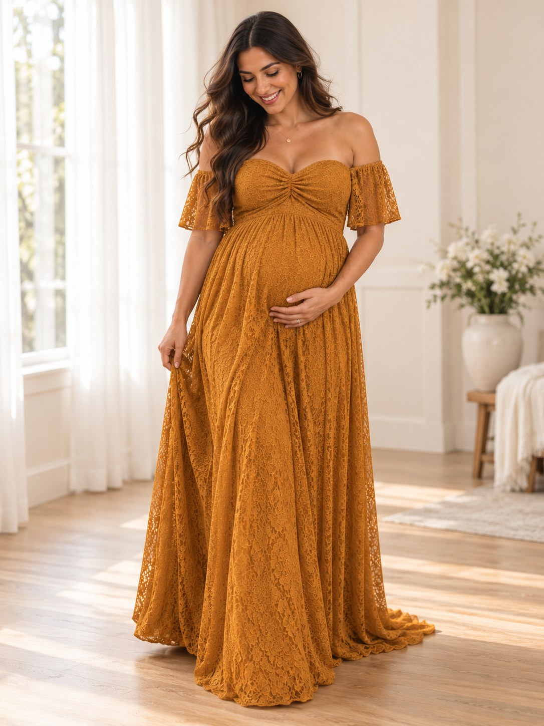 Elowen Golden Hour Maternity Baby Shower Dress