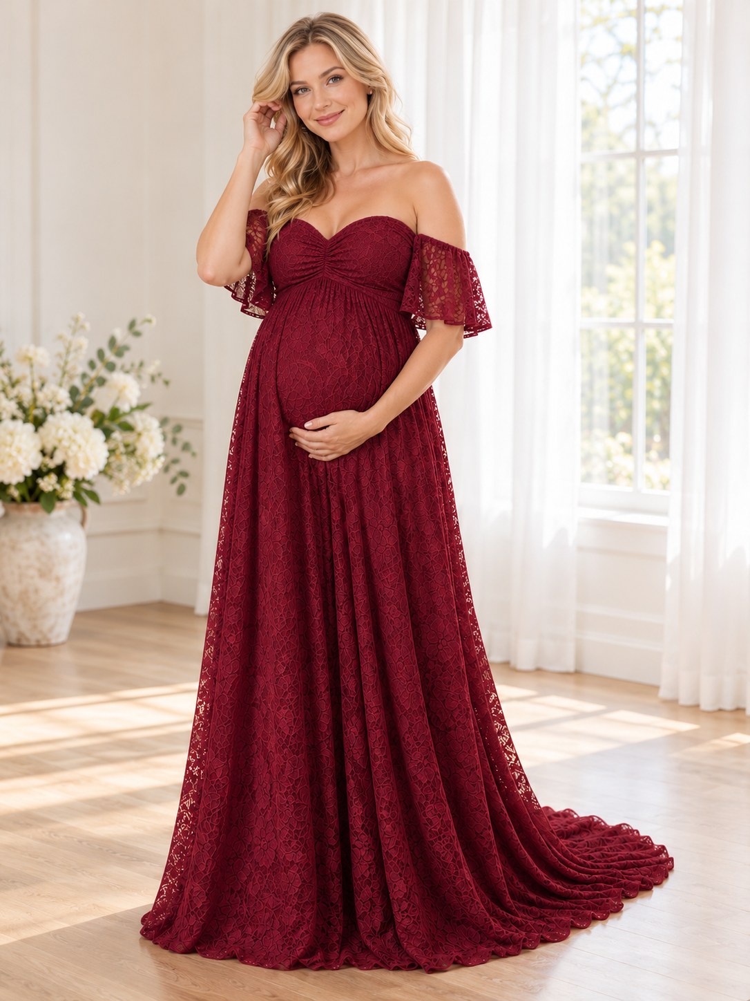 Elowen Merlot Keepsake Maternity Baby Shower Dress