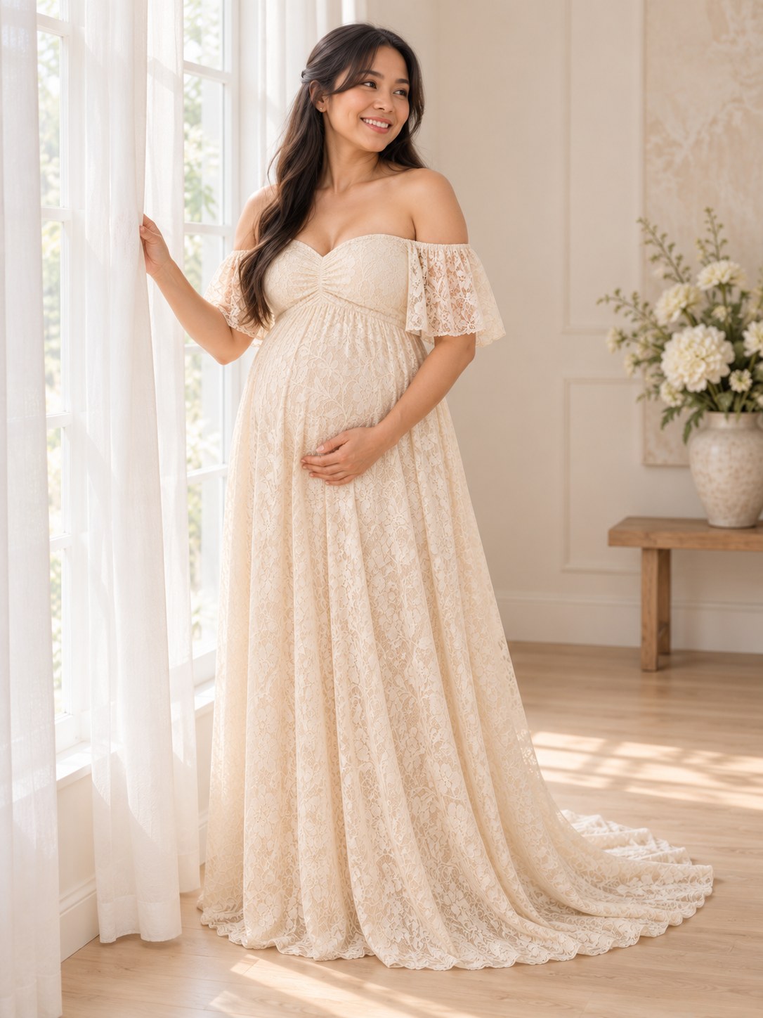 Elowen Apricot Dawn Maternity Baby Shower Dress