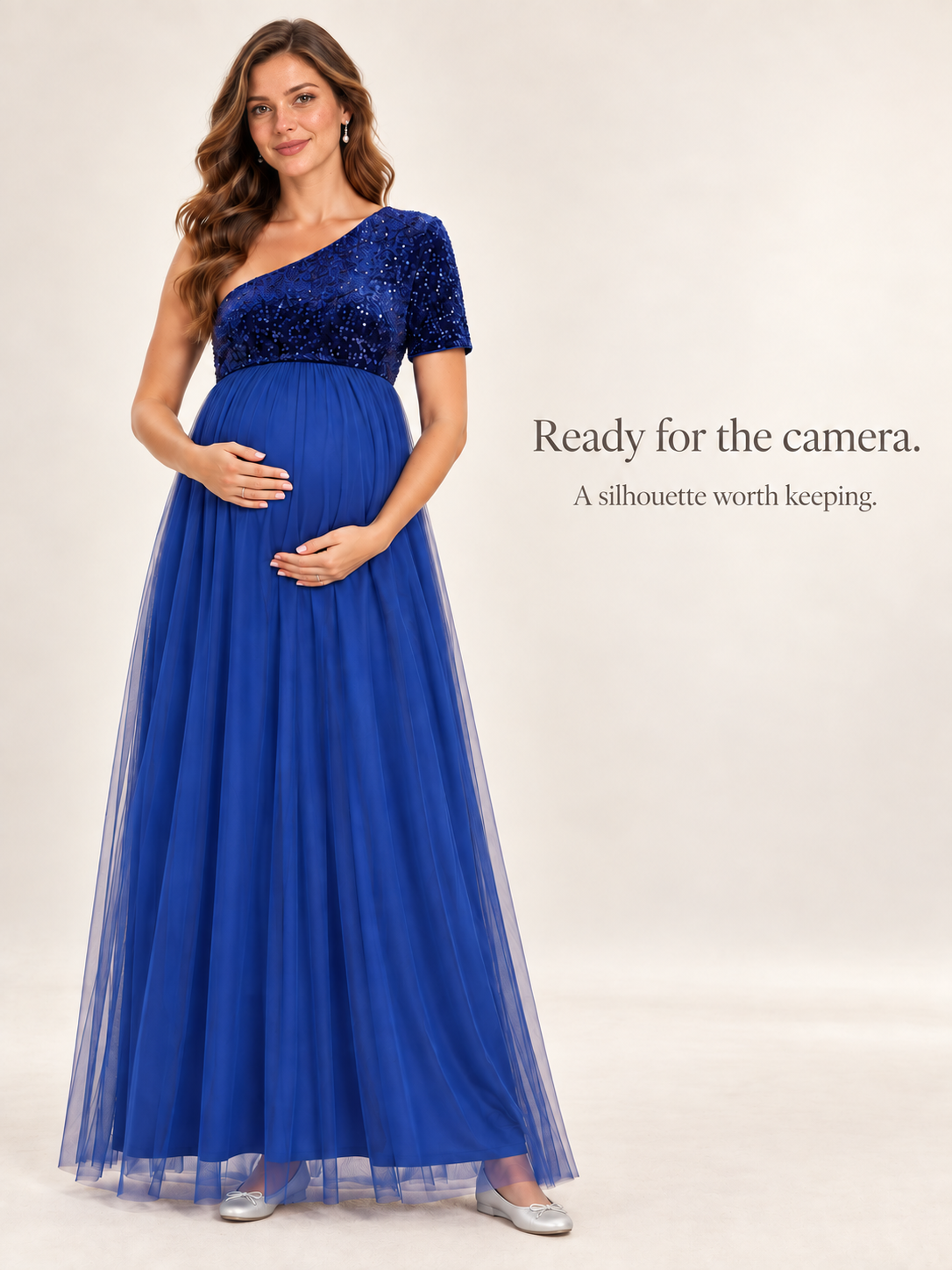 Rosalie Royal Blue maternity dress — full silhouette in a soft studio portrait